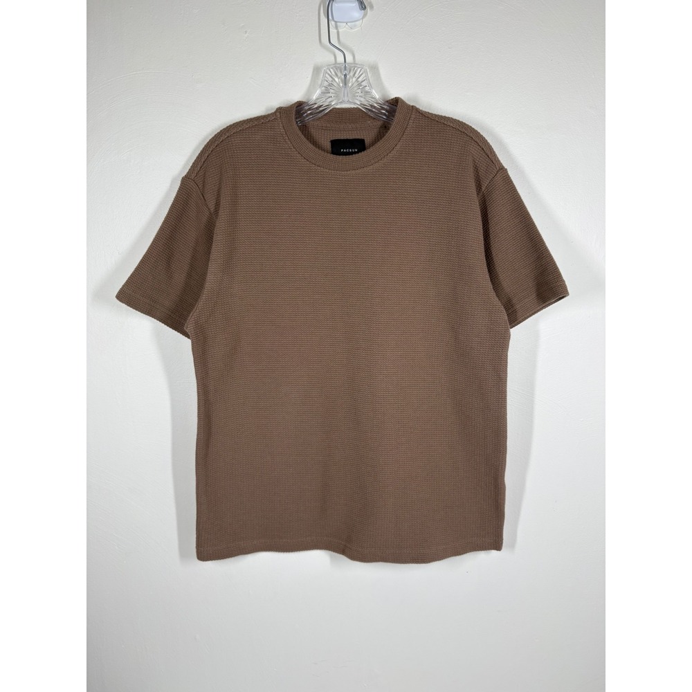PacSun Mens Tee T-Shirt Small Brown Waffle Knit Textured Short Sleeve Gorpcore